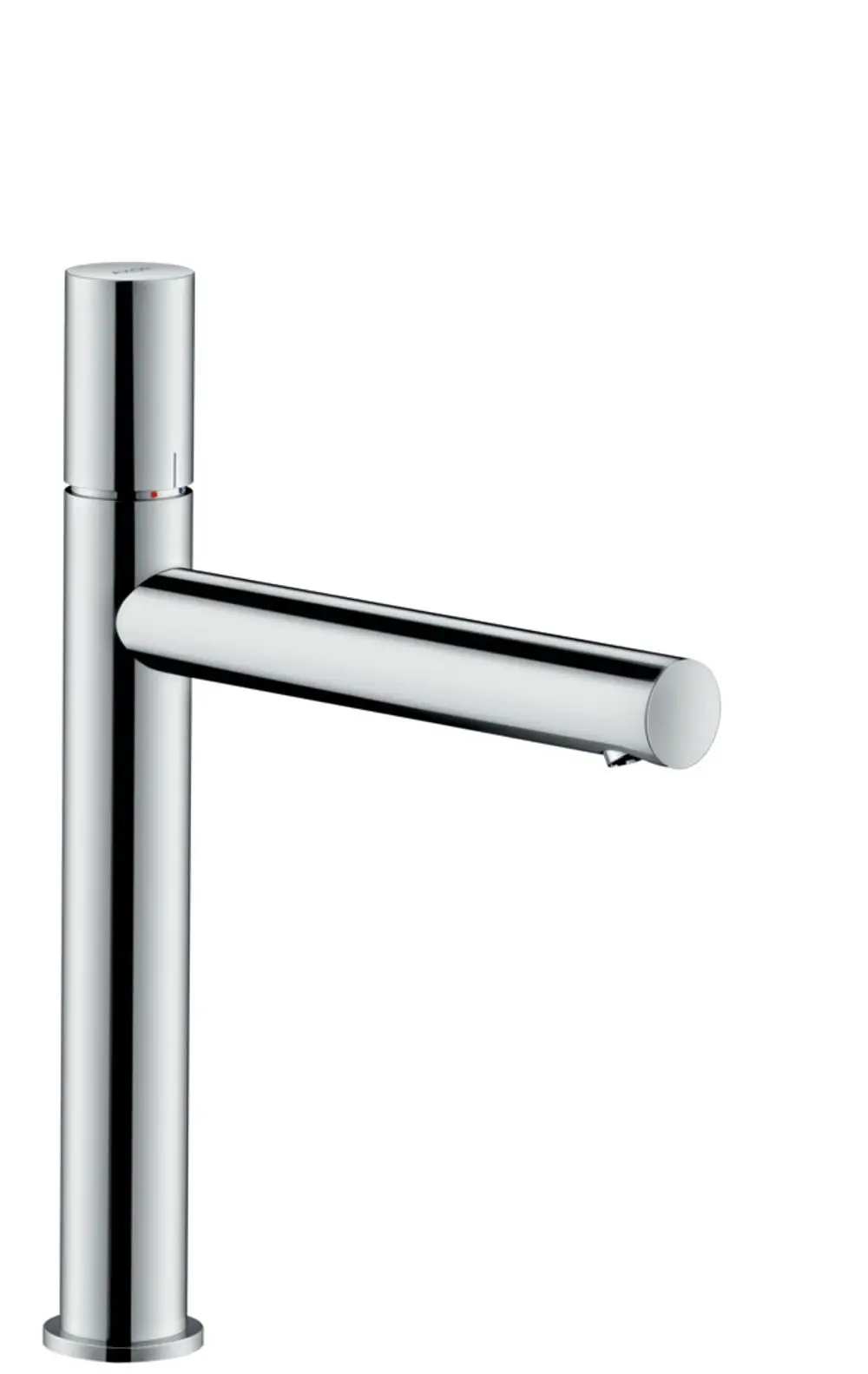 Einhebel-Waschtischmischer von AXOR in glänzendem Chrom-Finish mit ausgezogenem Wasserhahn. Geeignet für Aufsatzwaschtische, mit einfacher Bedienung und slim Design.